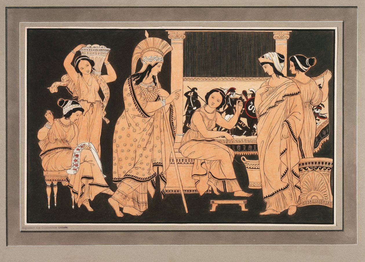 Athena bei der mit Webereien beschäftigten Penelope da Philipp Veit