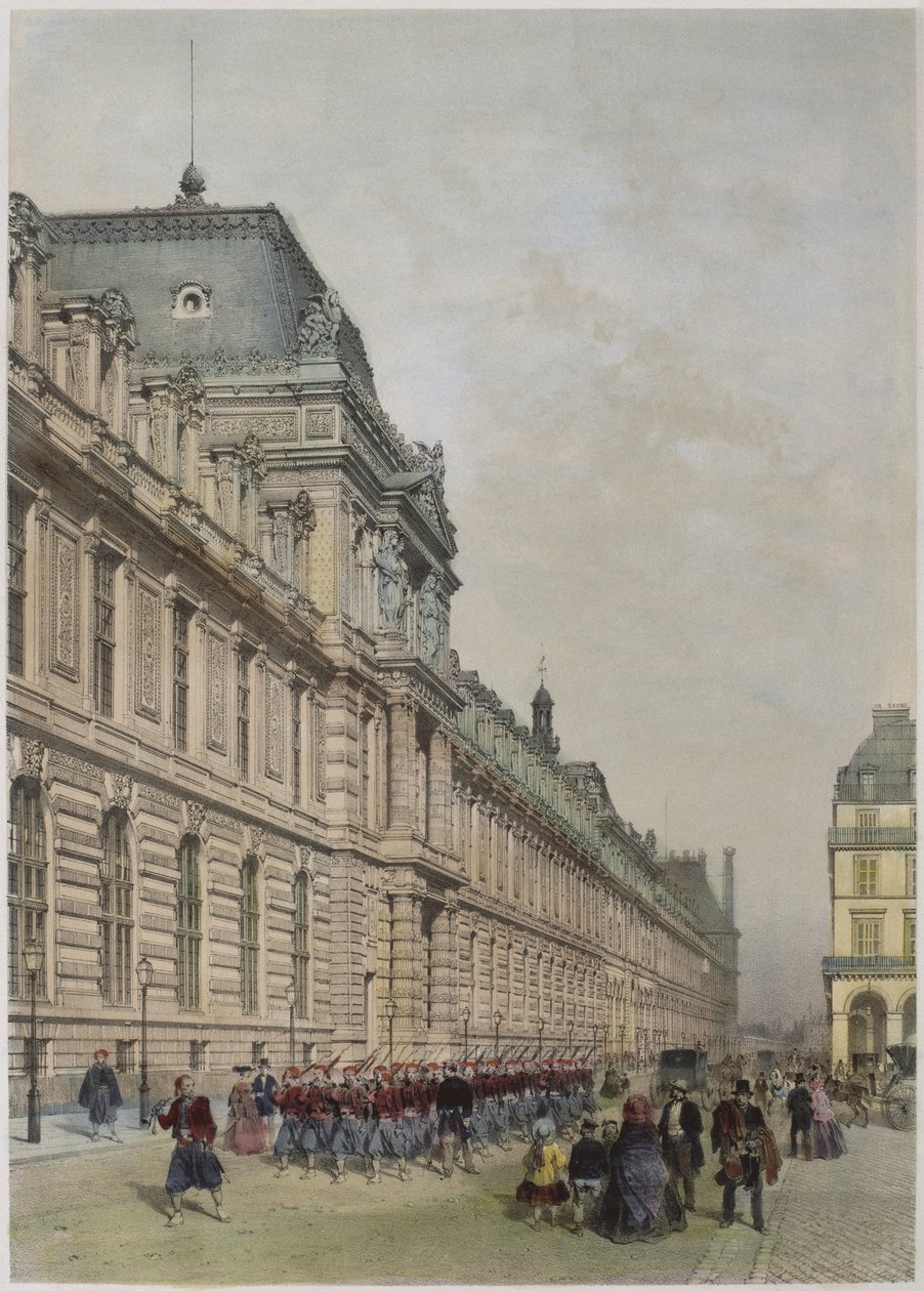 Veduta della nuova facciata del Louvre su rue de Rivoli, illustrazione da 