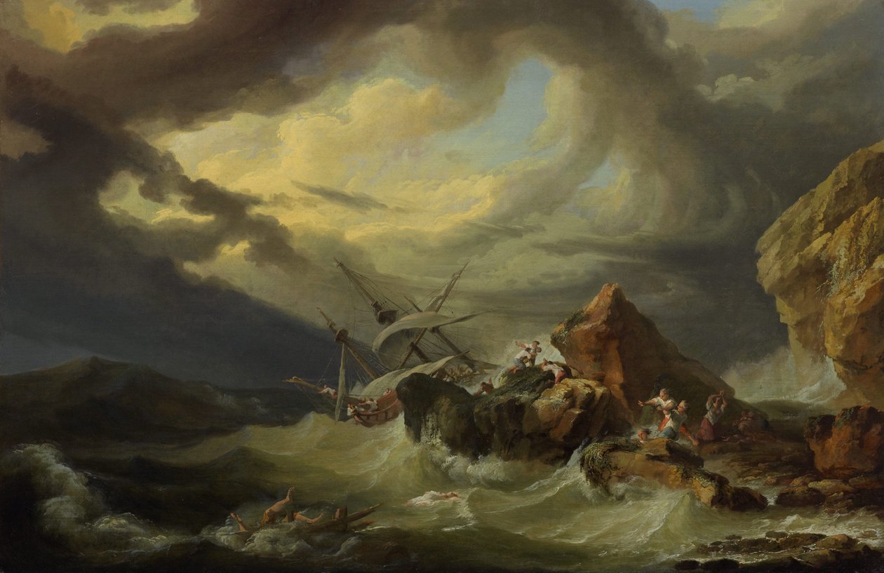 Un naufragio su una costa rocciosa da Philippe Jacques de Loutherbourg