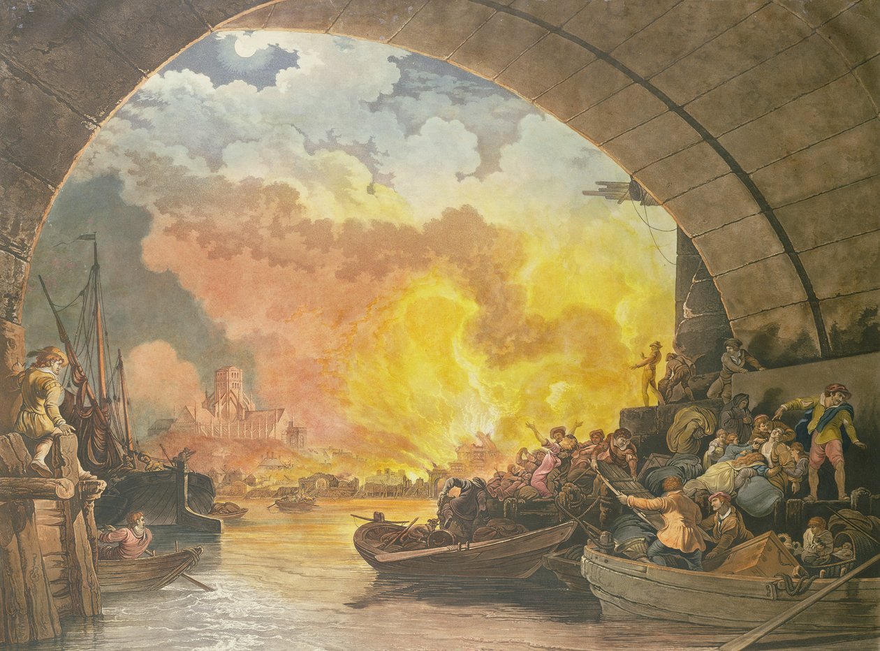 Il grande incendio di Londra, 1799, inciso da J.C. Stadler da Philippe Jacques de Loutherbourg