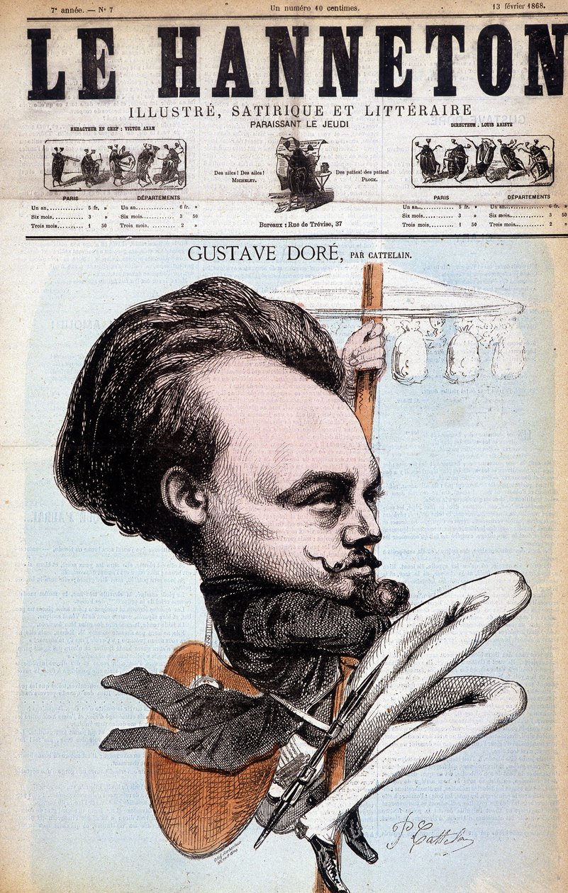 Gustave Doré. Disegnatore e pittore francese (1832-1883). Caricatura di Cattelain. Il Hanneton 1868 da Philippe Auguste Cattelain