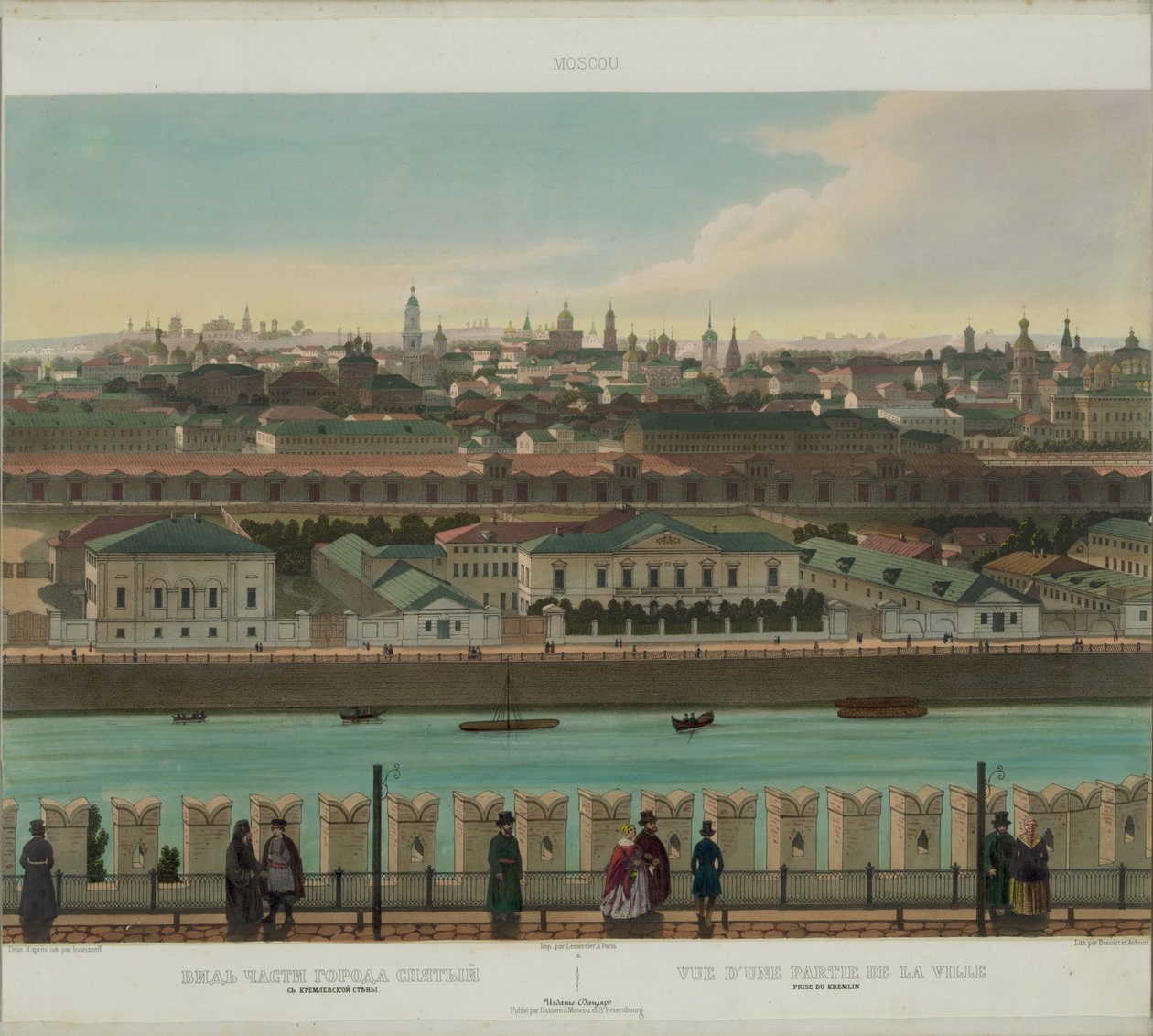 Veduta di Zamoskvorechye dal Muro del Cremlino da una vista panoramica di Mosca in 10 parti, ca 1848 da Philippe Benoist