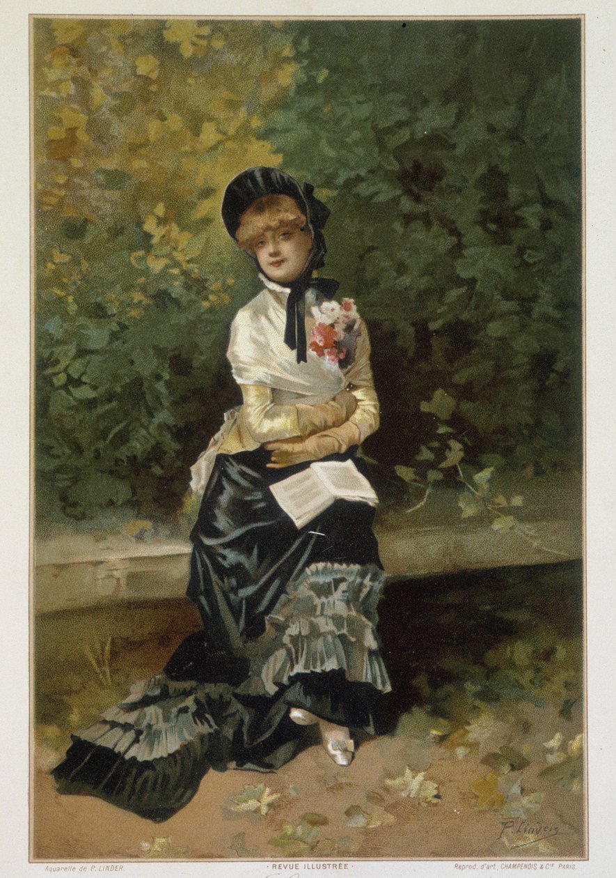 Solitudine (donna sola seduta su una panchina con un libro sulle ginocchia) di Linder da Philippe Jacques Linder