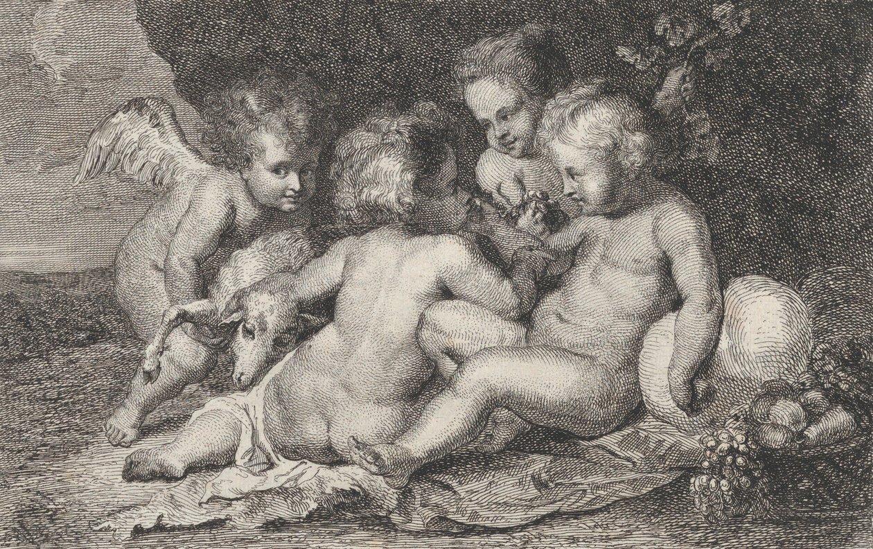Un gruppo di tre bambini e un putto con frutta e un agnello, ca. 1760-1801 da Philippe Lambert Joseph Spruyt