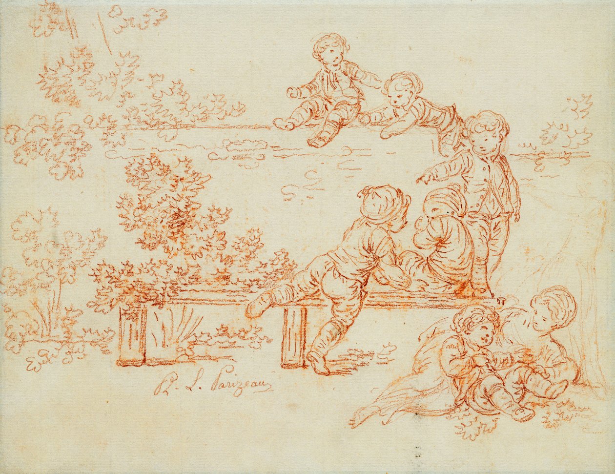 Bambini che giocano e scalano un muro da Philippe Louis Parizeau