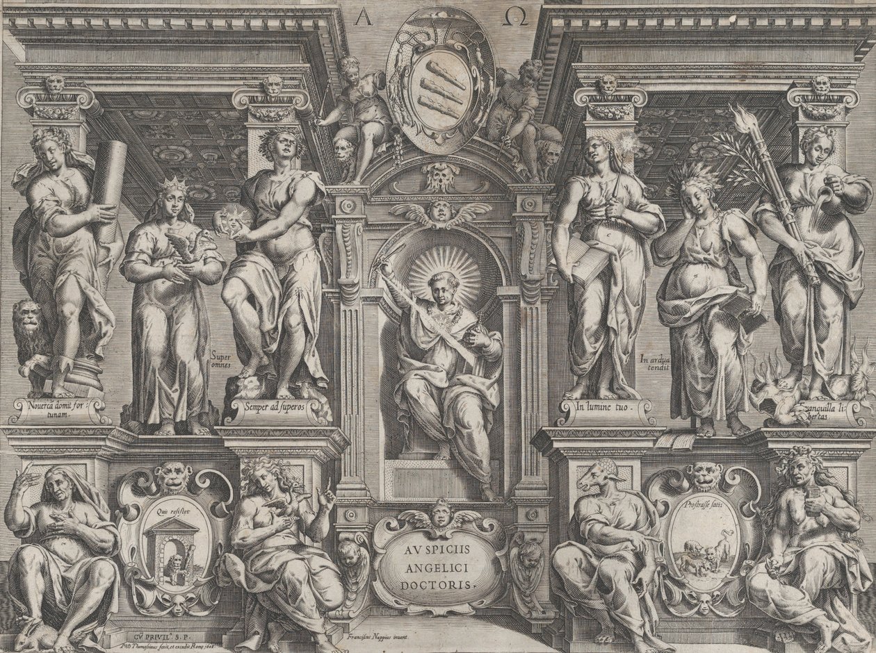 Stampa di Tesi Allegorica con Varie Figure, Ambientata in una Struttura Architettonica da Philippe Thomassin