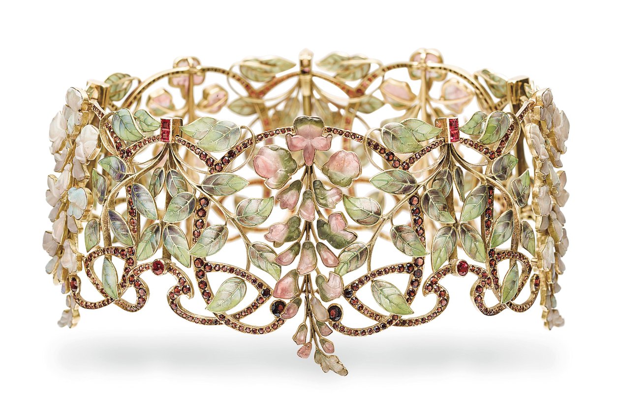 Tour-de-cou Art Nouveau multi-gemma e smalto 