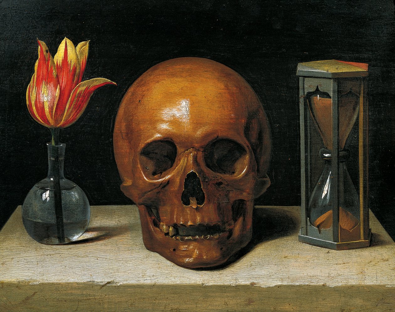 Vanitas Natura Morta con un Tulipano, Teschio e Clessidra da Philippe de Champaigne