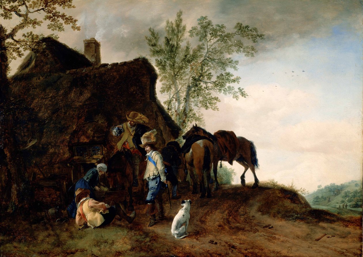 Sosta di cavalieri in una locanda da Philips Wouwerman