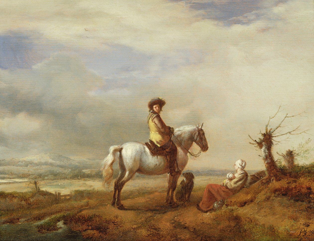 Uomo a cavallo con una donna e un bambino da Philips Wouwerman