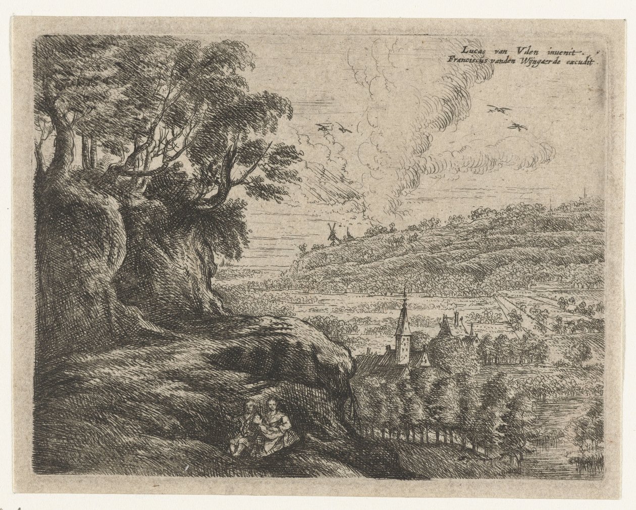 Paesaggio con uomo, donna e bambino da Philips Augustijn Immenraet