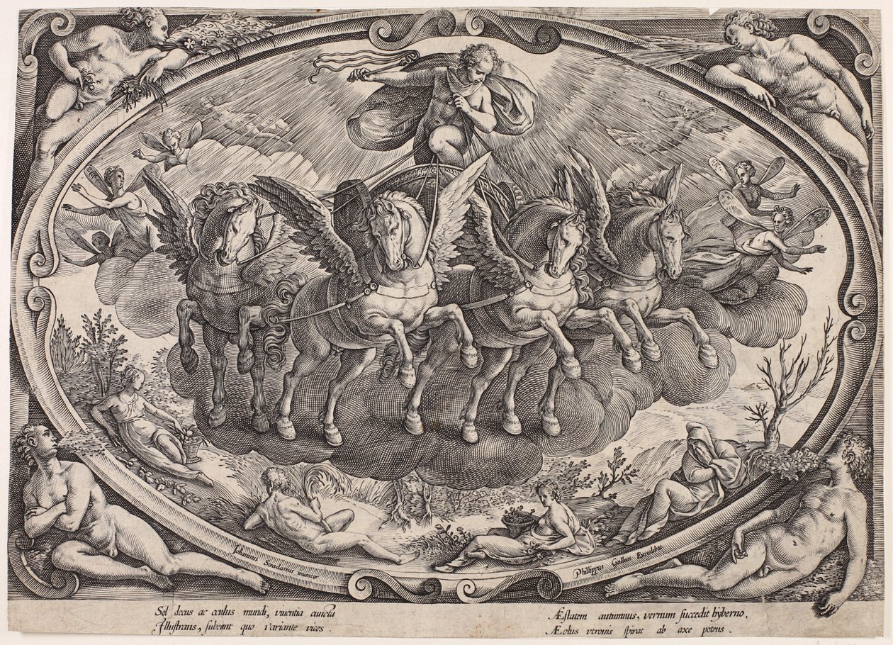 Apollo (Sol) con il carro del sole (Le quattro stagioni con il sole, frontespizio) da Philips Galle