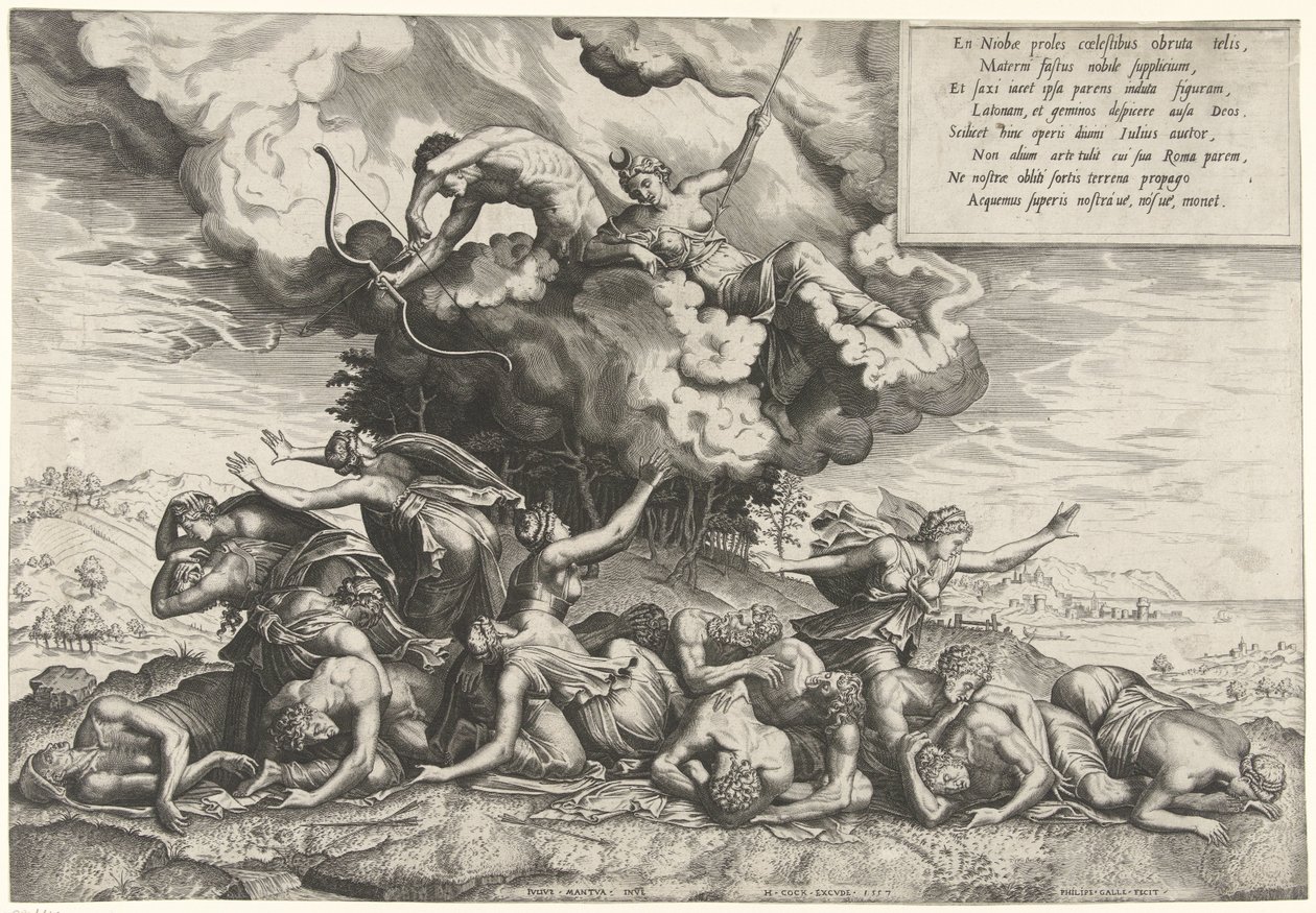 Apollo e Diana uccidono i figli di Niobe da Philips Galle