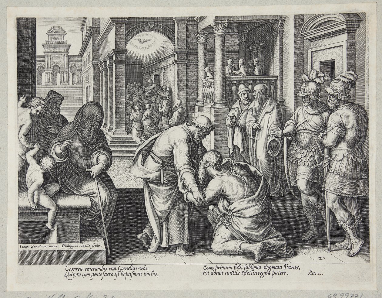 Cornelio inginocchiato davanti a San Pietro da Philips Galle