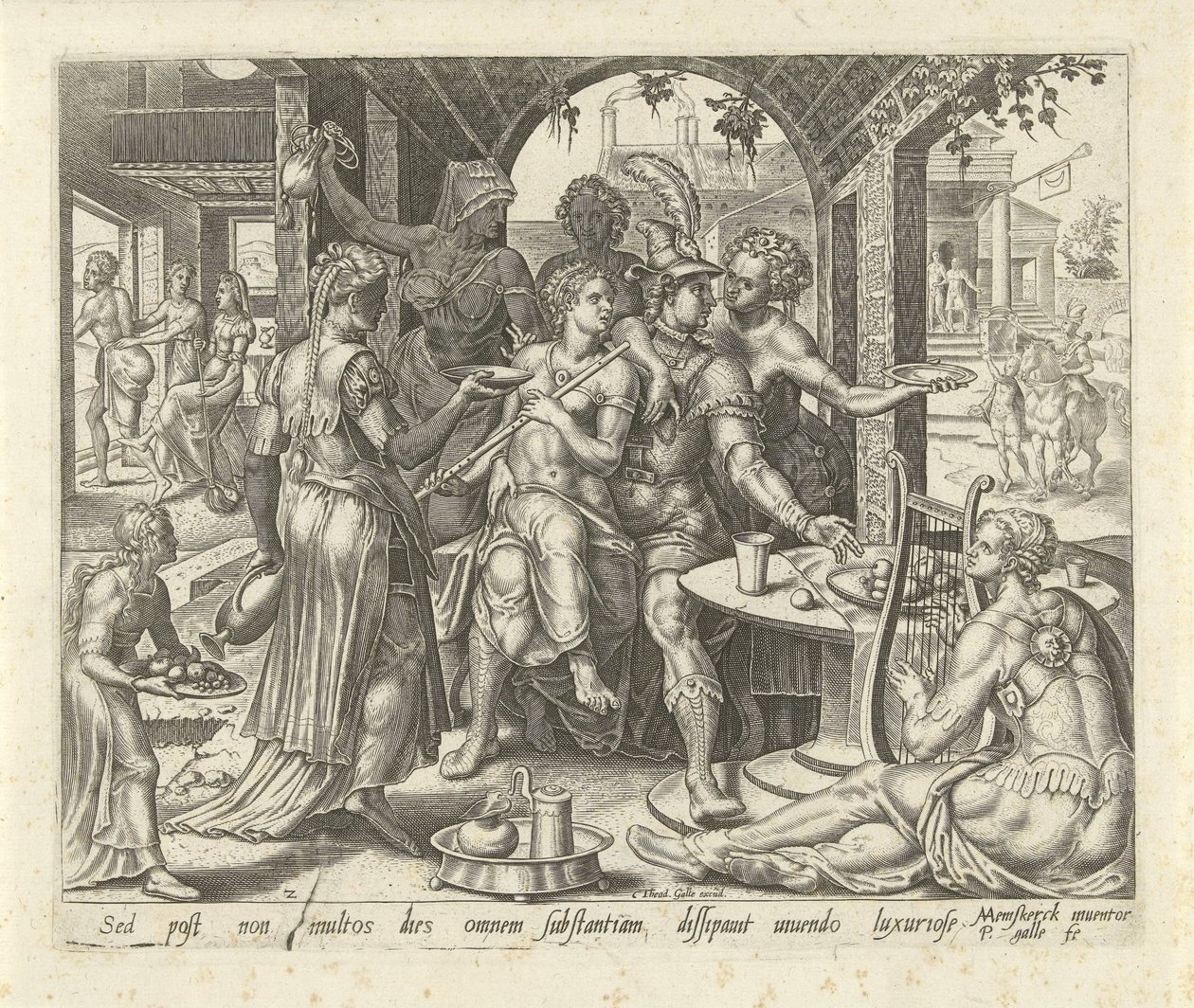 Il figliol prodigo sperpera la sua eredità da Philips Galle