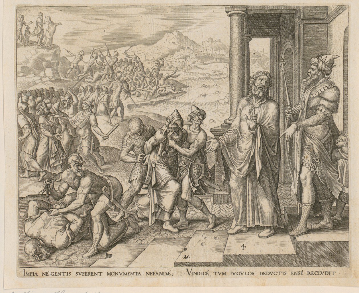 Cattura e uccisione dei sacerdoti di Baal, tavola 4 della serie «La storia di Elia e dei sacerdoti di Baal» da Philips Galle