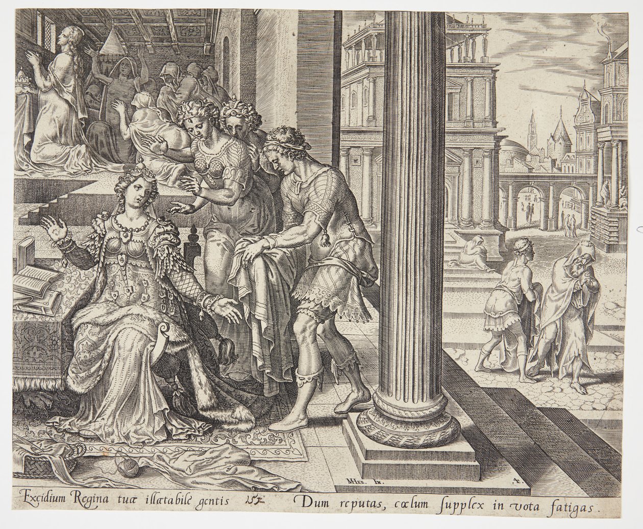 I servi di Ester le raccontano del rifiuto di Mardocheo di indossare il vestito da Philips Galle