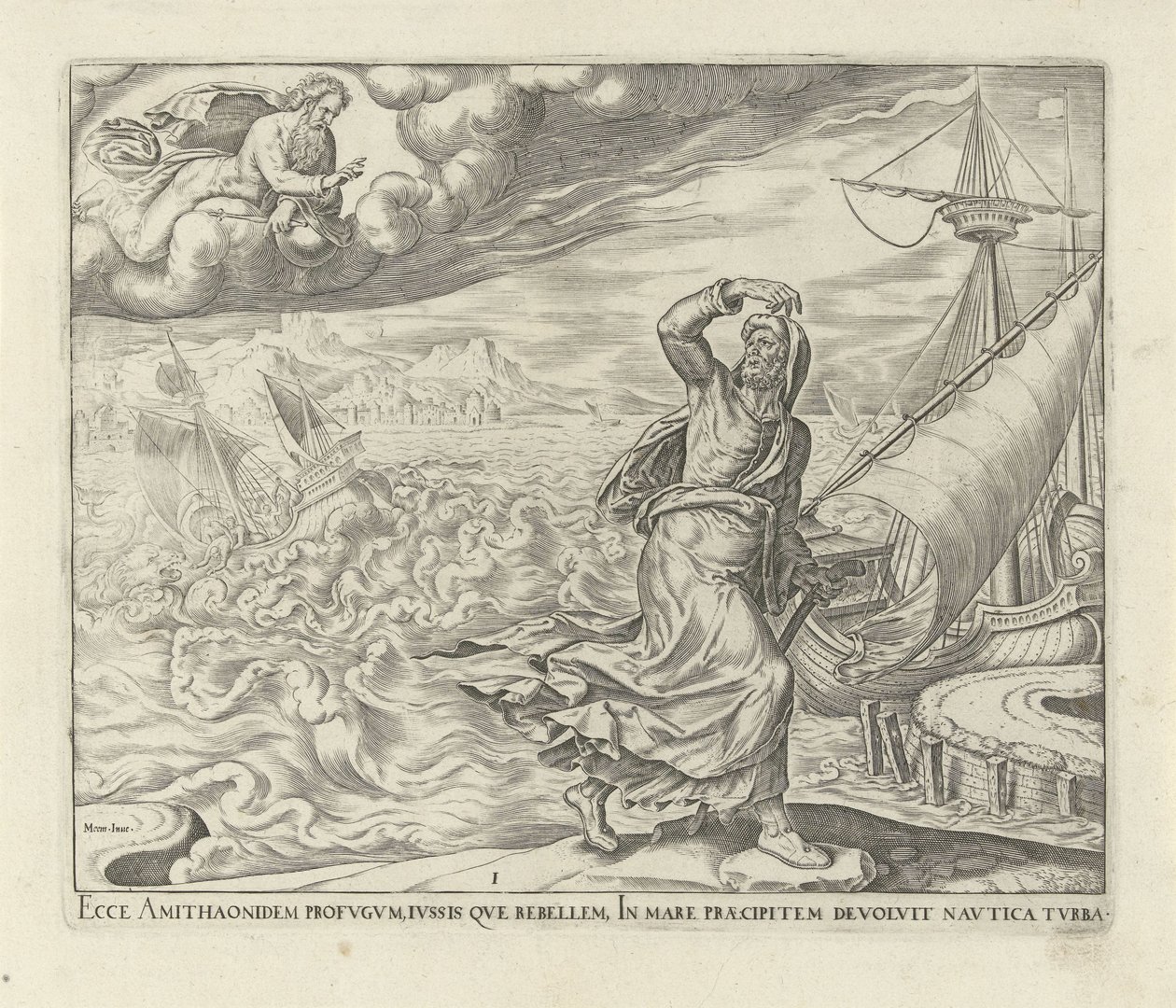Dio ordina a Giona di andare a Ninive (Storia di Giona, titolo della serie) da Philips Galle