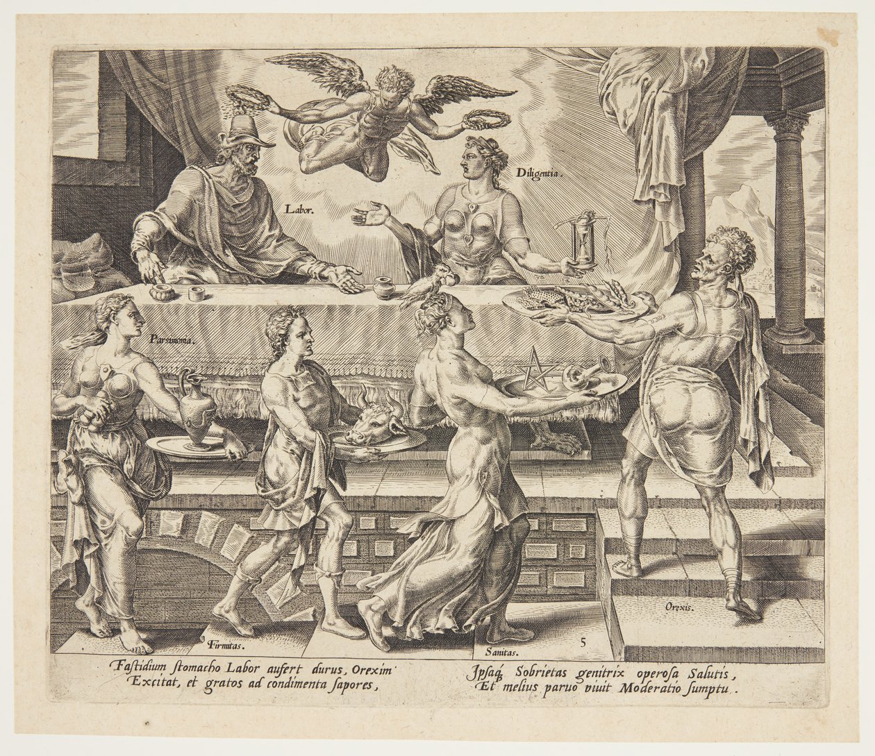 Lavoro e diligenza che godono del loro pasto semplice da Philips Galle