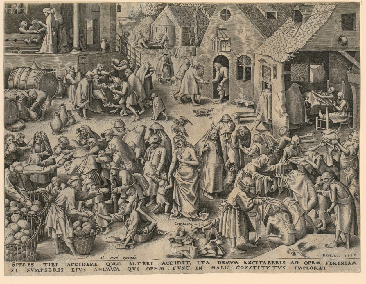 Carità (Charitas), tavola 3 della serie «Le sette virtù» da Philips Galle