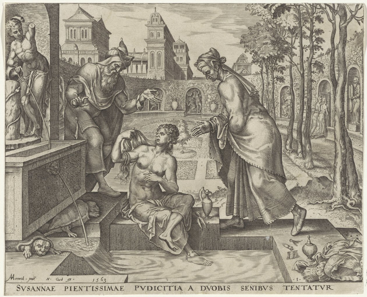 Anziani che cercano di sedurre Susanna da Philips Galle