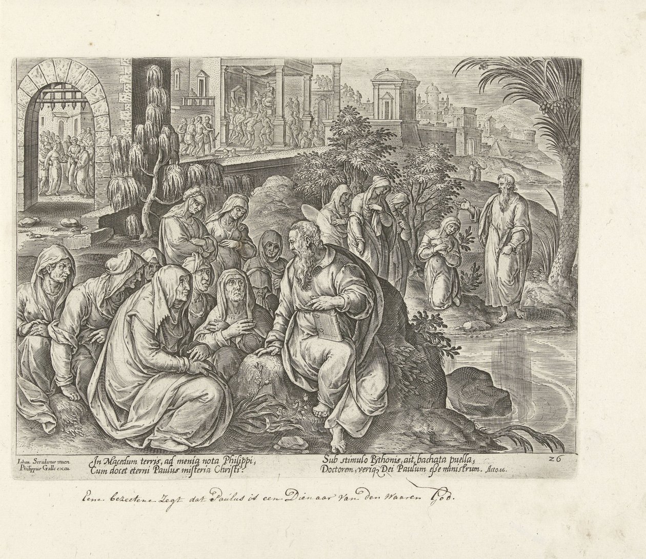Paolo converte le donne di Filippi (Atti degli Apostoli) da Philips Galle