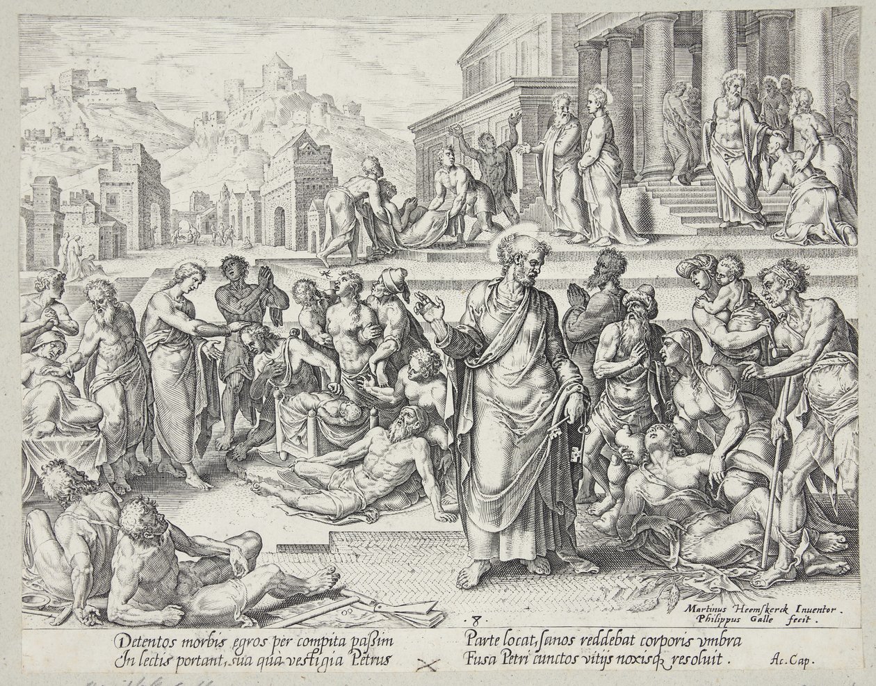 Pietro guarisce i malati con la sua ombra da Philips Galle