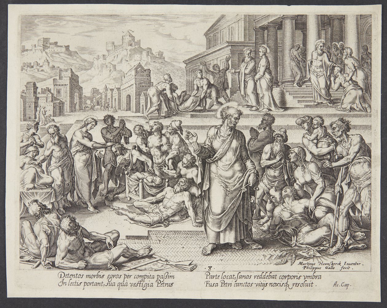 Pietro guarisce i malati con la sua ombra da Philips Galle