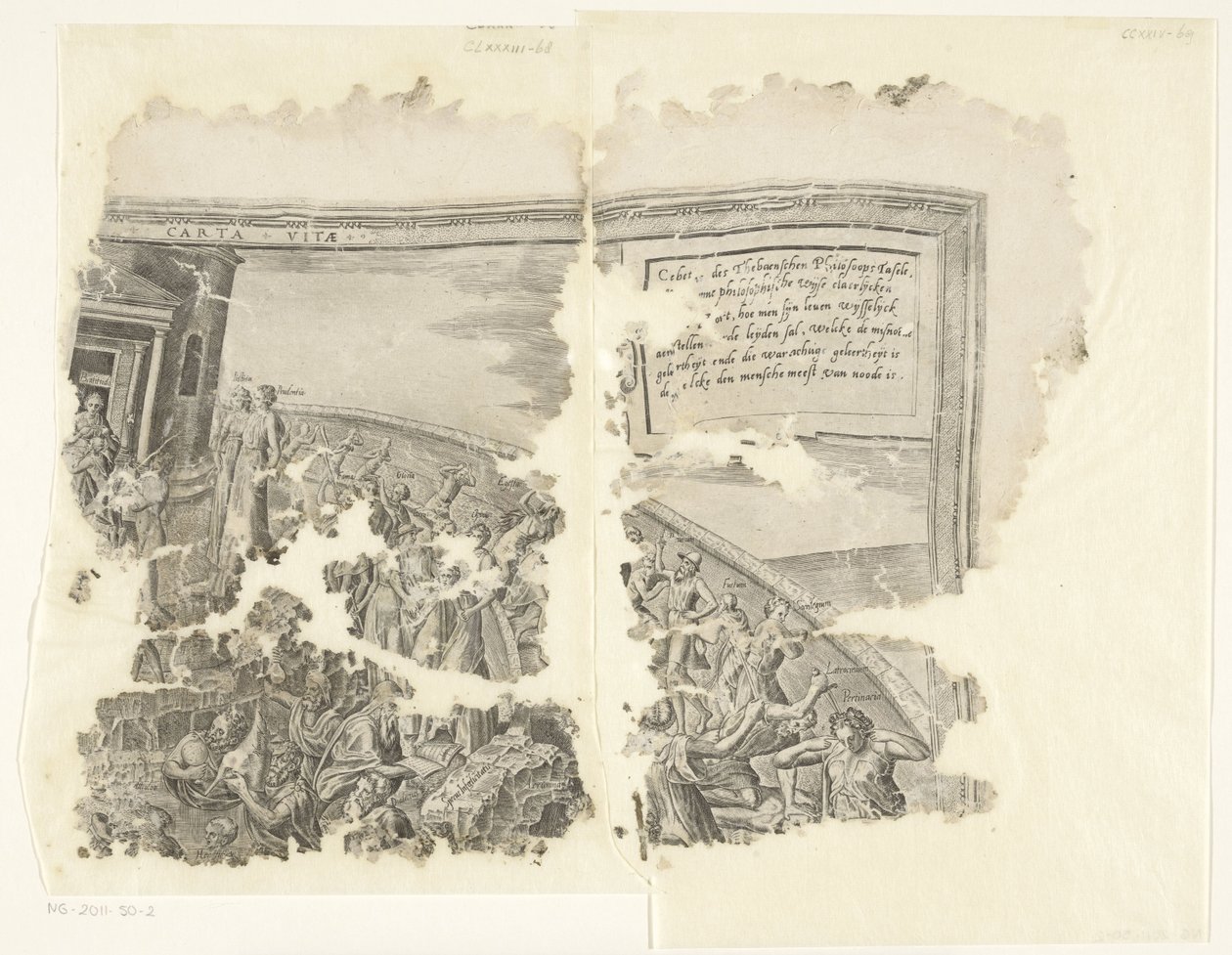 Angolo in alto a destra di una stampa della scena di Cebes da Philips Galle