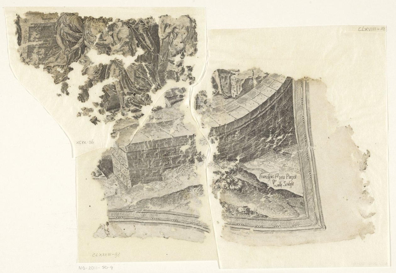 Angolo in basso a destra di una stampa della scena di Cebes (Tabula Cebetis Carta Vitae) da Philips Galle