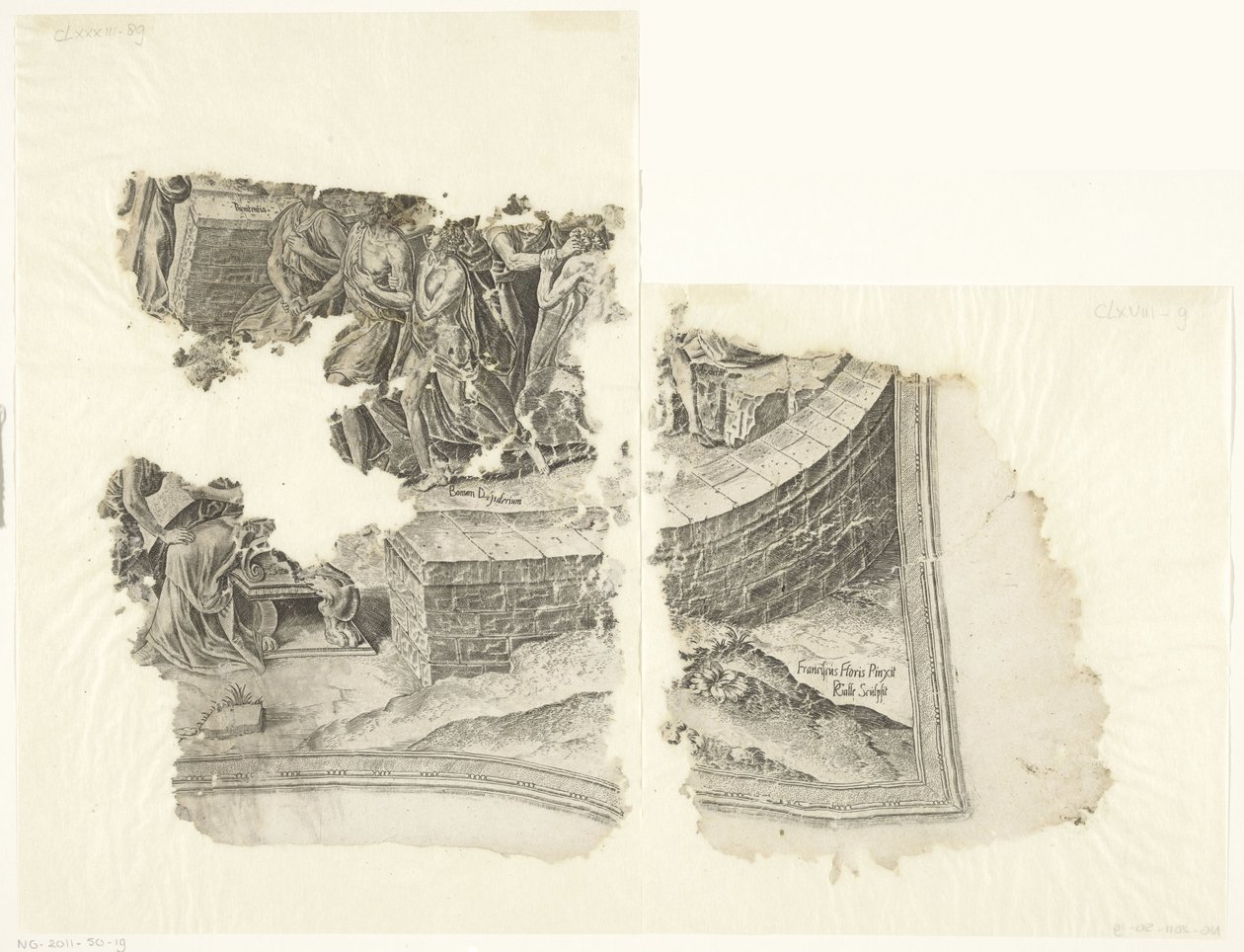 Angolo in basso a destra di una stampa della scena di Cebes (Tabula Cebetis Carta Vitae) da Philips Galle
