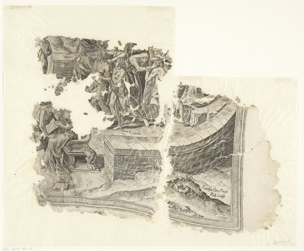 Angolo in basso a destra di una stampa della scena di Cebes (Tabula Cebetis Carta Vitae) da Philips Galle
