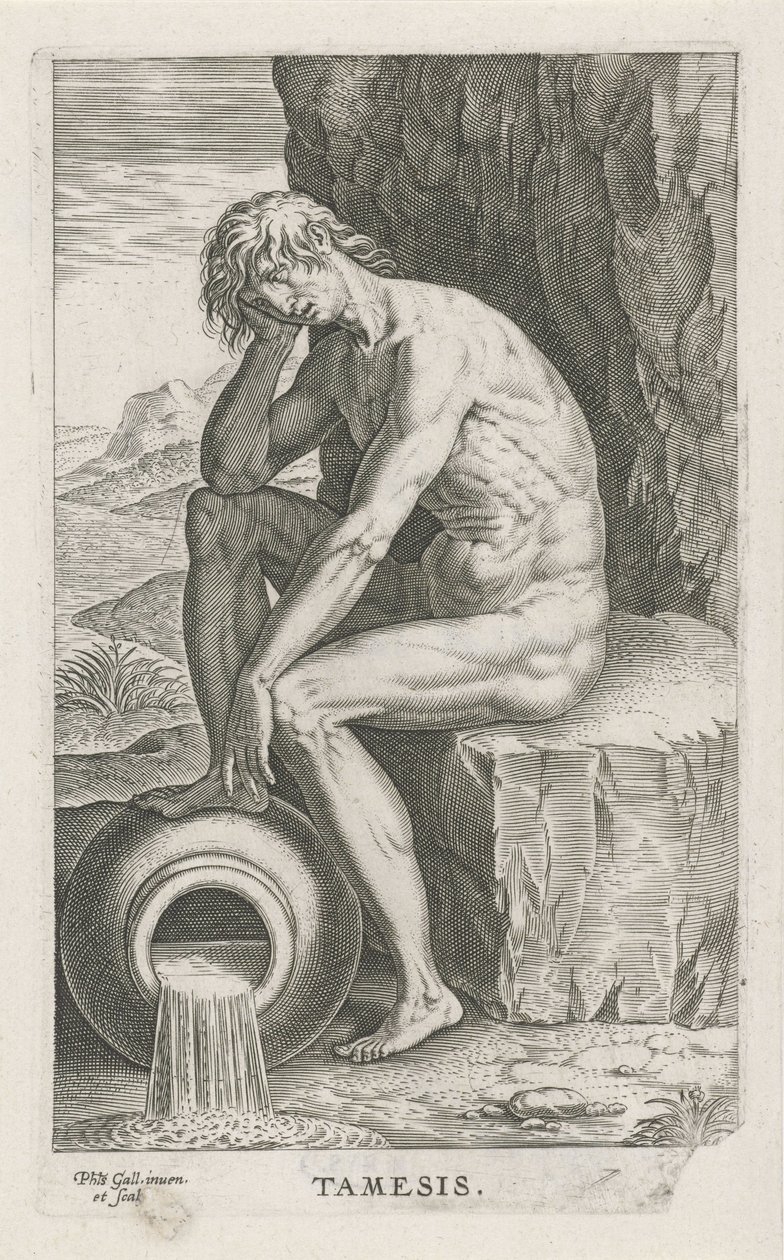 Dio del fiume Tamesis, Tamesis, Dei del fiume e del mare (titolo della serie), Semideorum Marinorum amnicorumque sigillariae imagines perelegantes (titolo della serie) da Philips Galle
