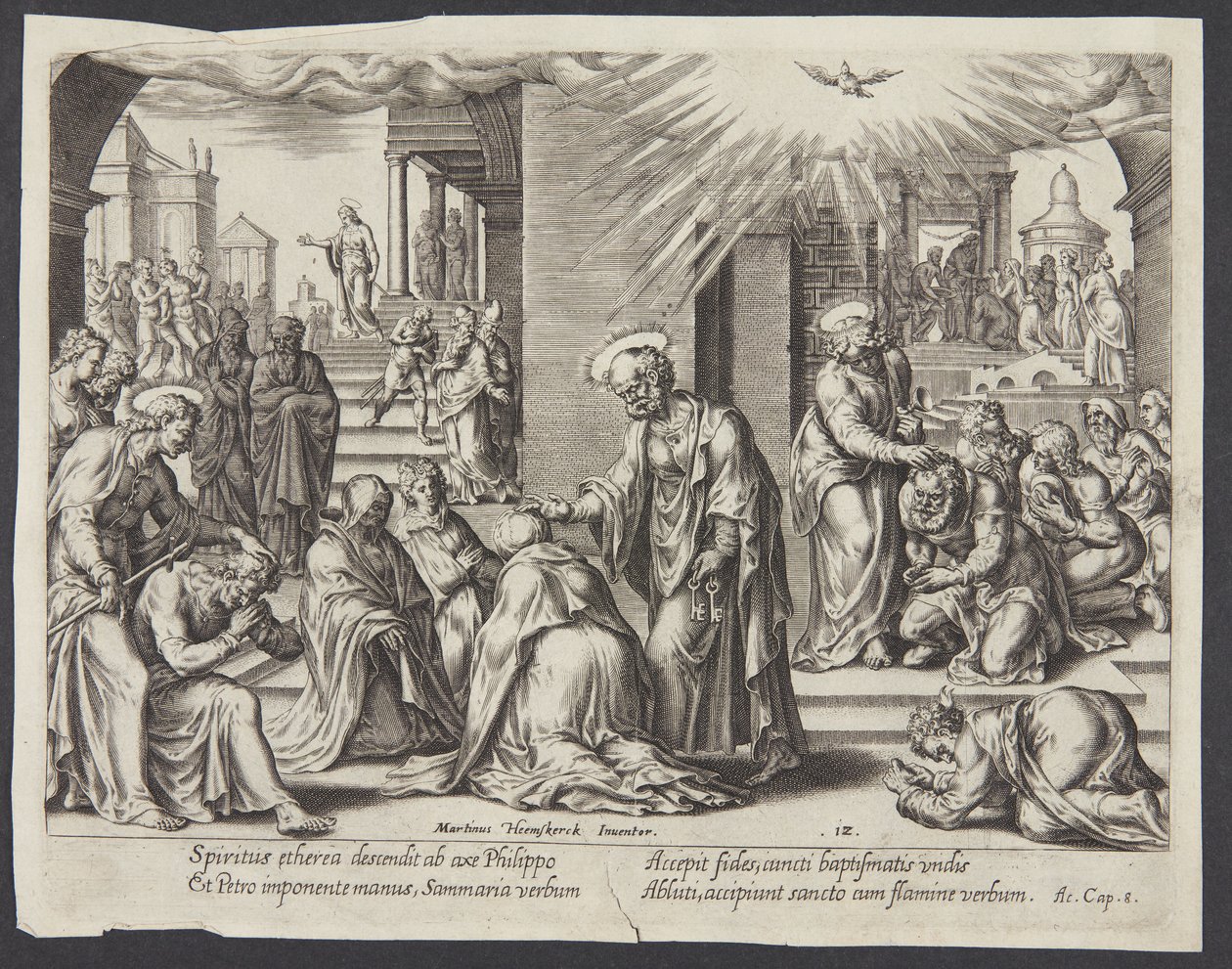 San Pietro, San Giovanni e San Filippo impongono le mani sui battezzati a Samaria da Philips Galle