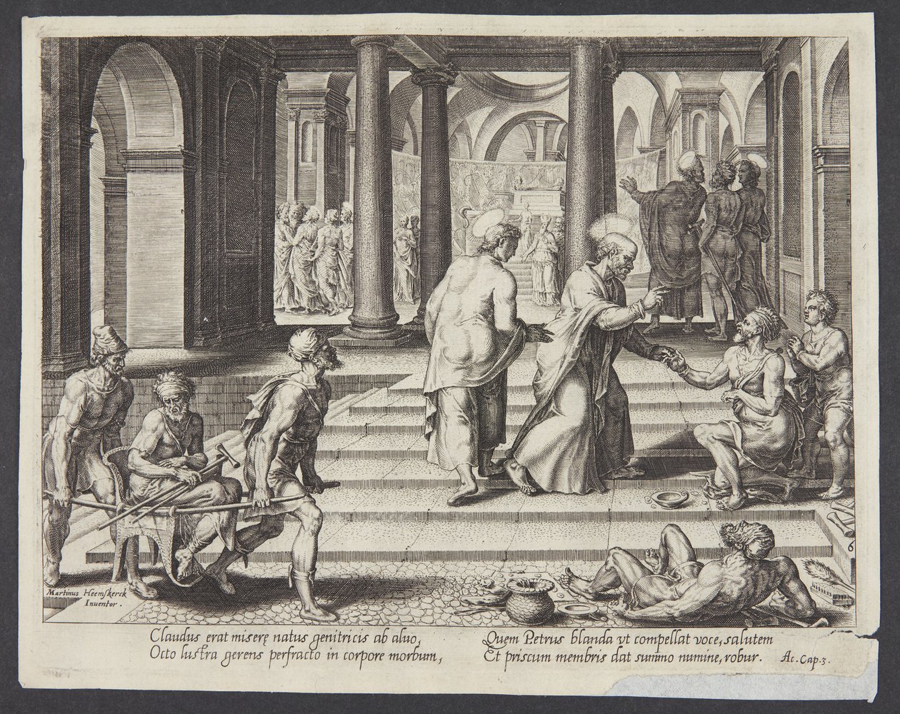 San Pietro guarisce lo storpio alla porta bella da Philips Galle