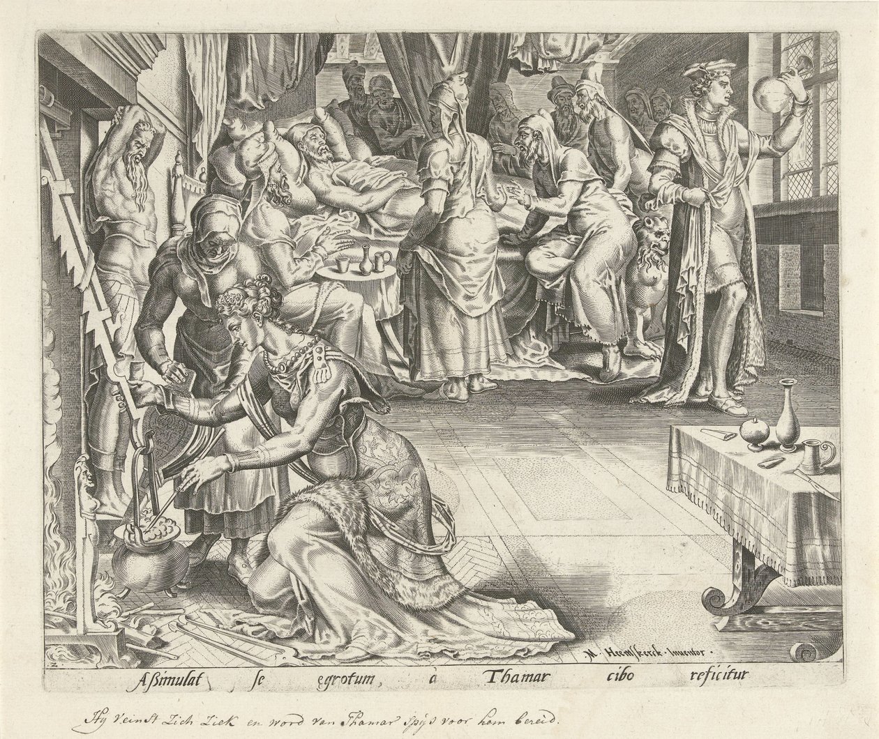 Tamar cucina per Amnon (Storia di Tamar e Amnon) da Philips Galle