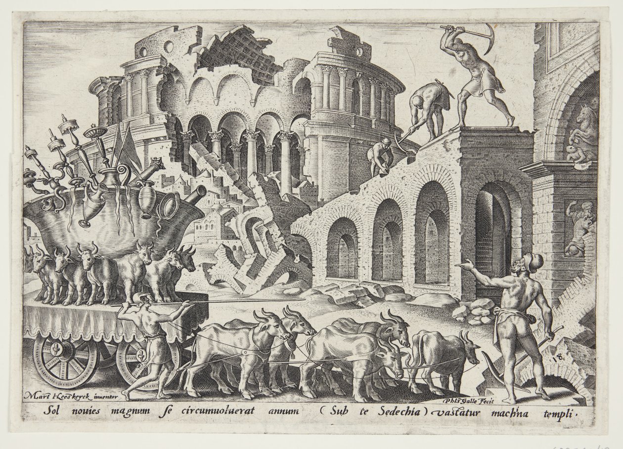 I Caldei portano via i tesori del tempio da Philips Galle