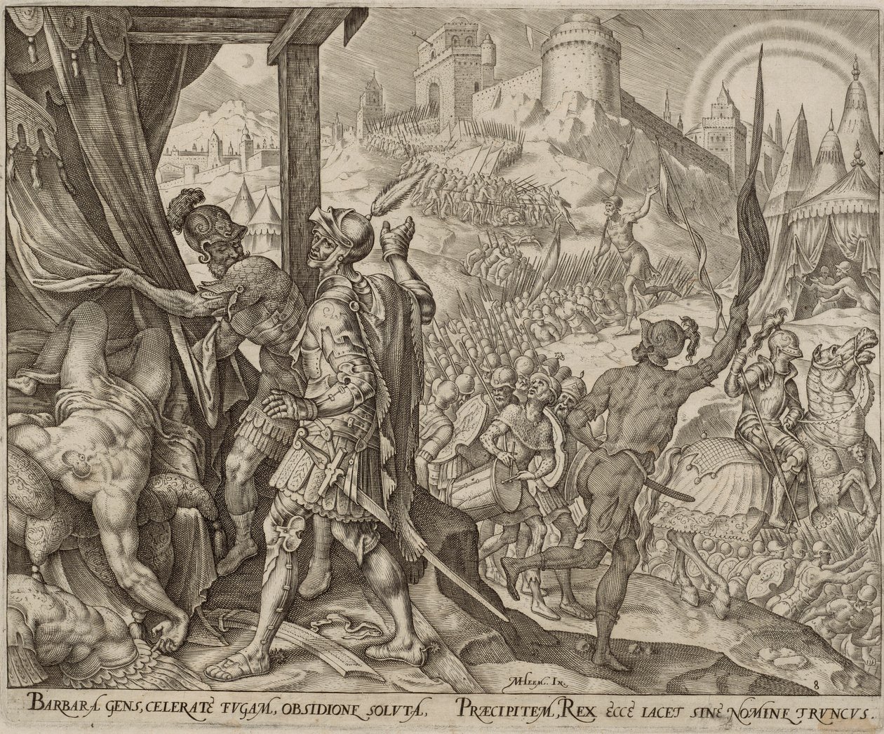 La scoperta del cadavere di Oloferne, ottava tavola da La storia di Giuditta e Oloferne da Philips Galle