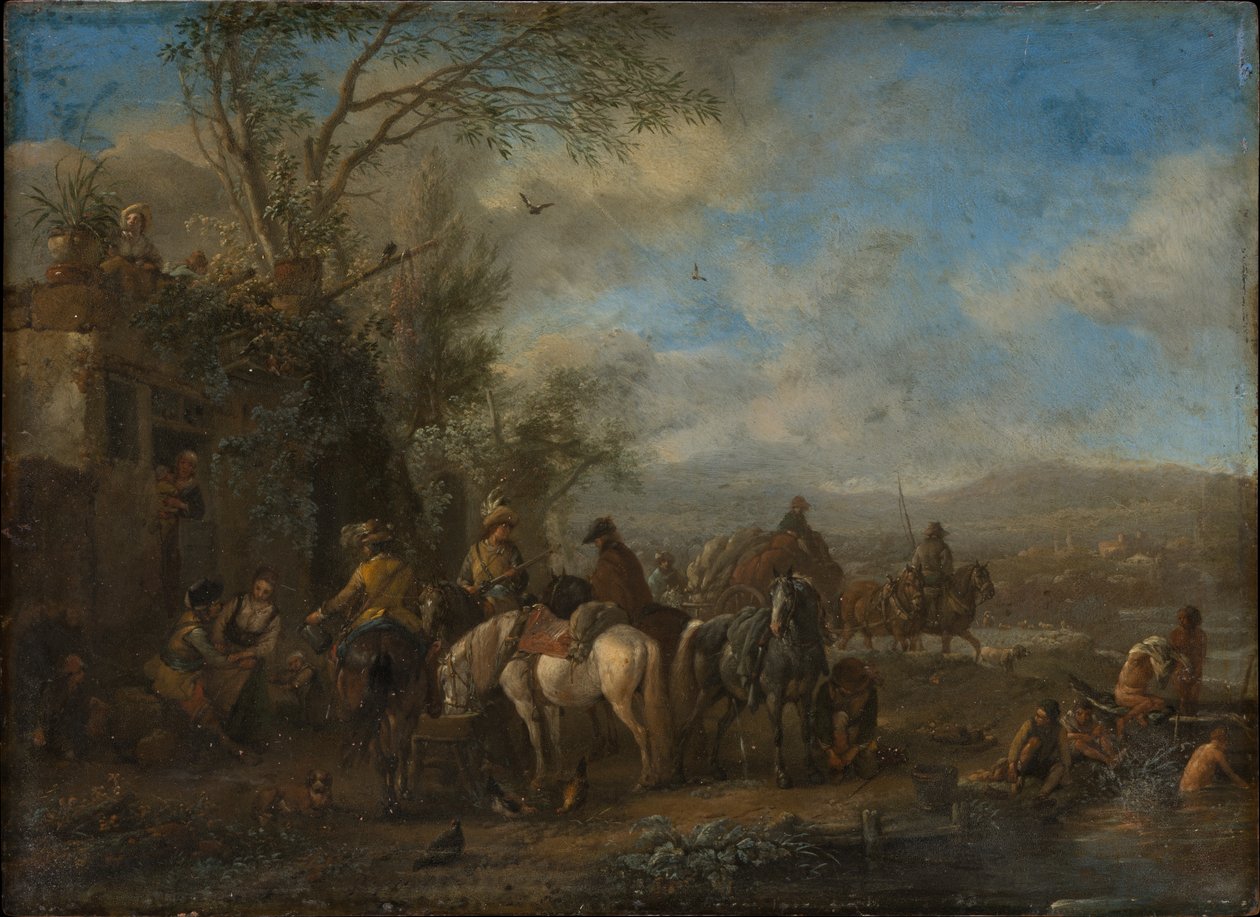 Cavalieri armati davanti a una locanda da Philips Wouwerman