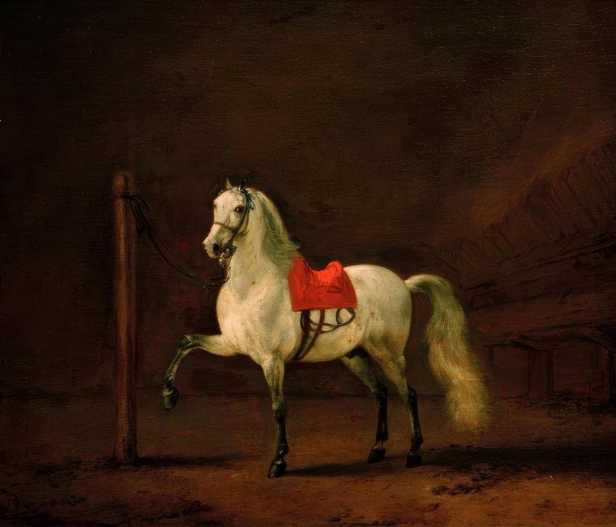 Un cavallo bianco nella stalla da Philips Wouwerman
