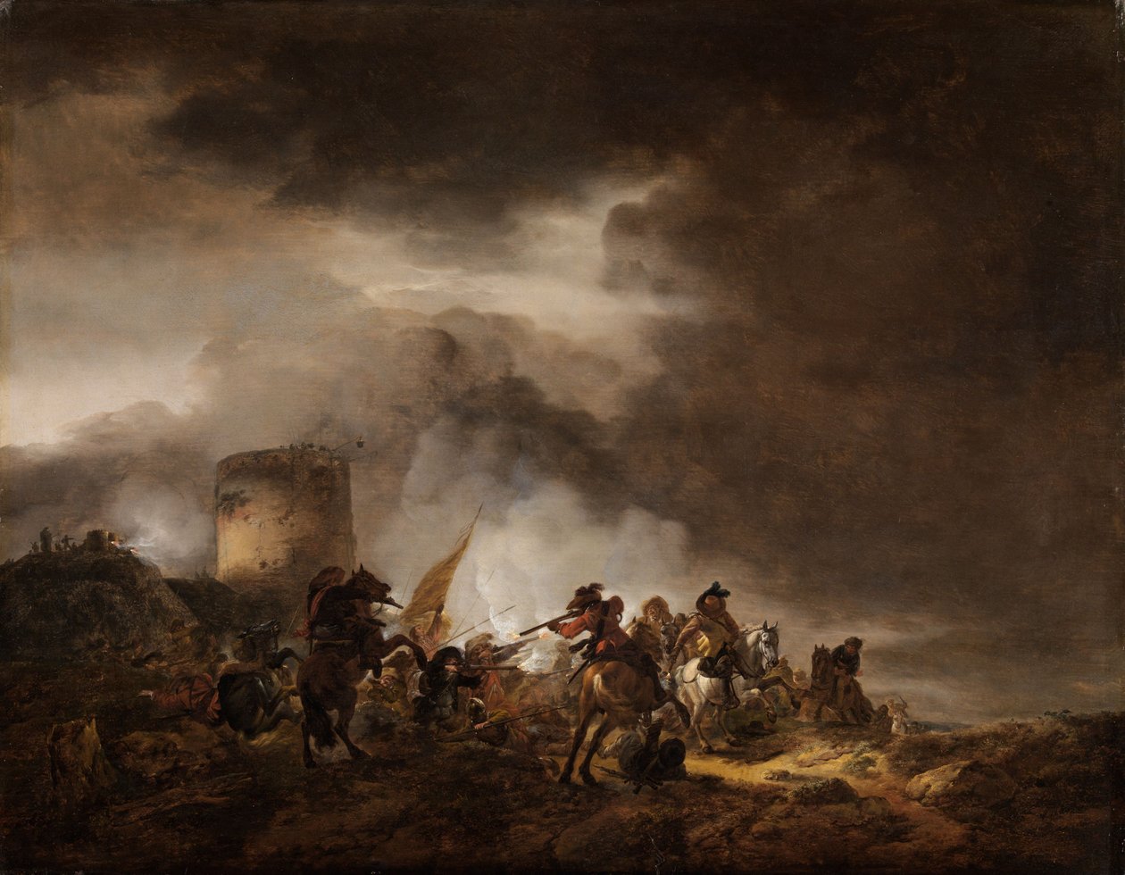 Sconto tra cavalieri e fanti davanti a una fortezza da Philips Wouwerman