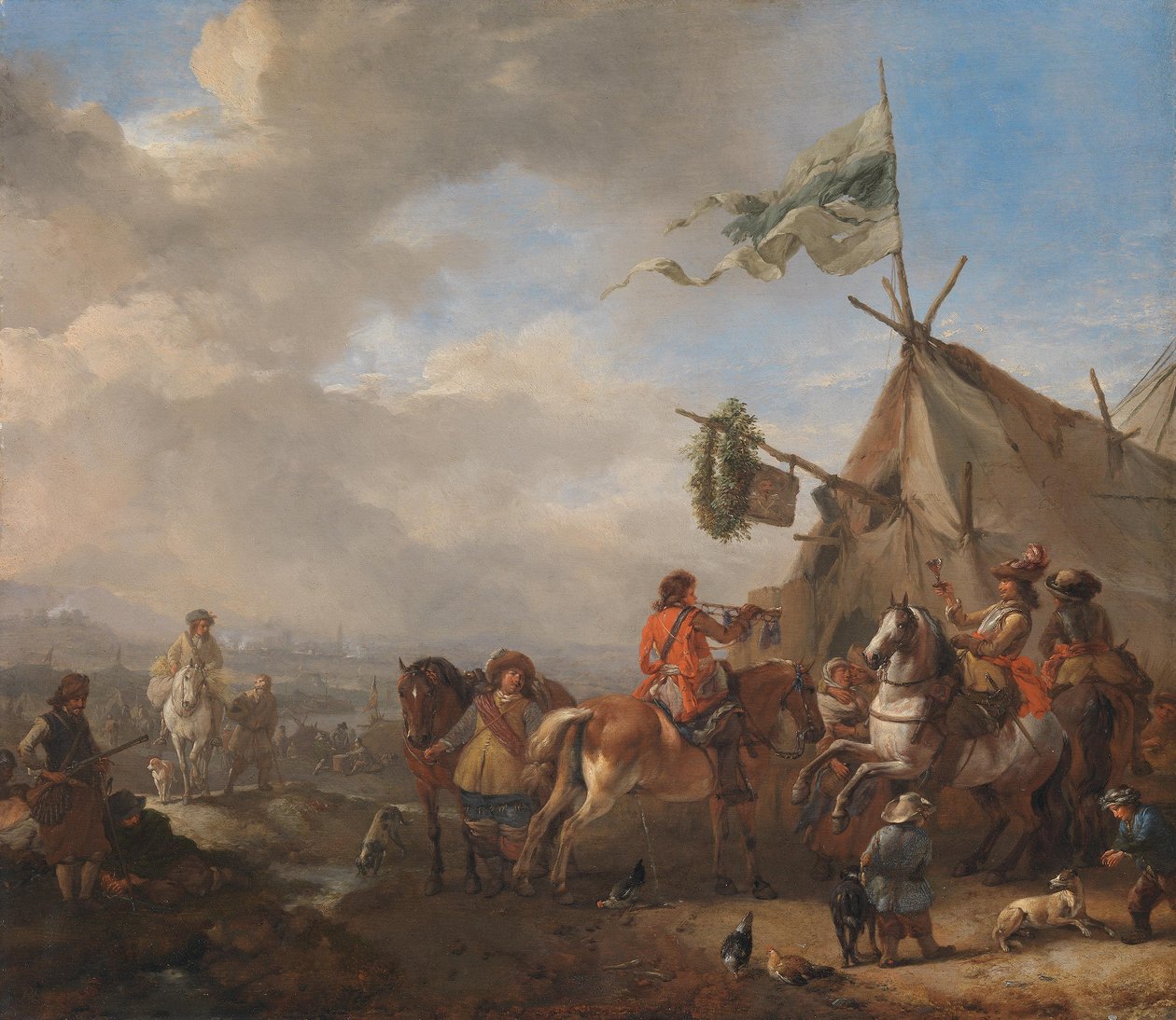 Cavalleria presso la bancarella di una venditrice ambulante da Philips Wouwerman