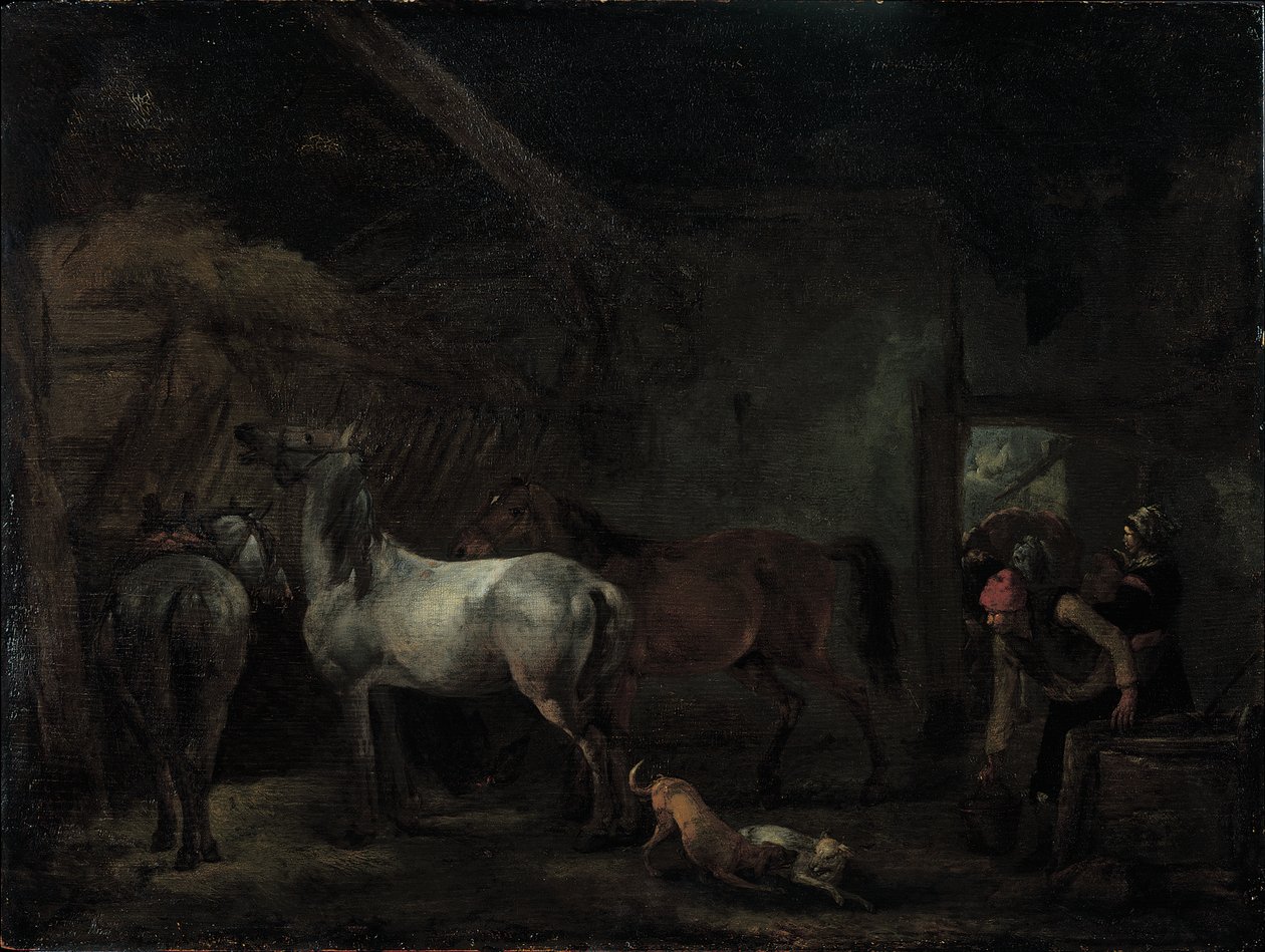 Scuderia con tre cavalli da Philips Wouwerman