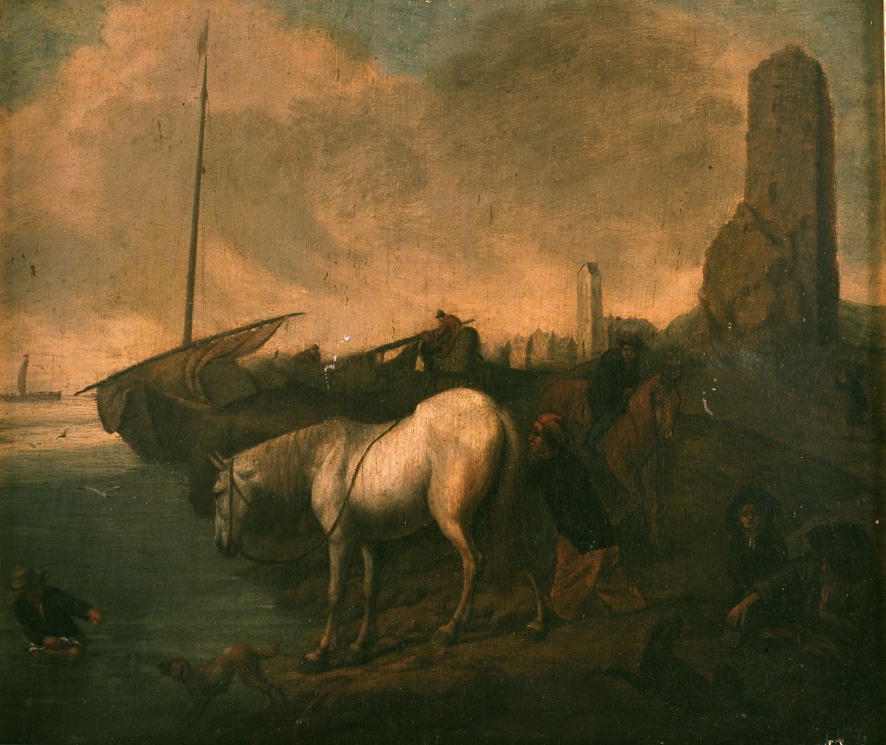 Strandung mit Pferden und Fischern da Philips Wouwerman