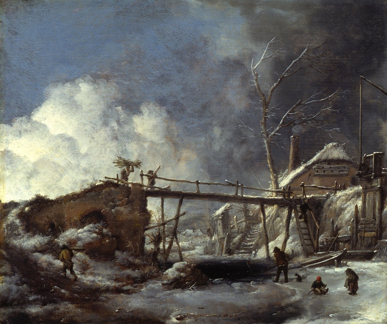 Paesaggio invernale con passerella di legno da Philips Wouwerman