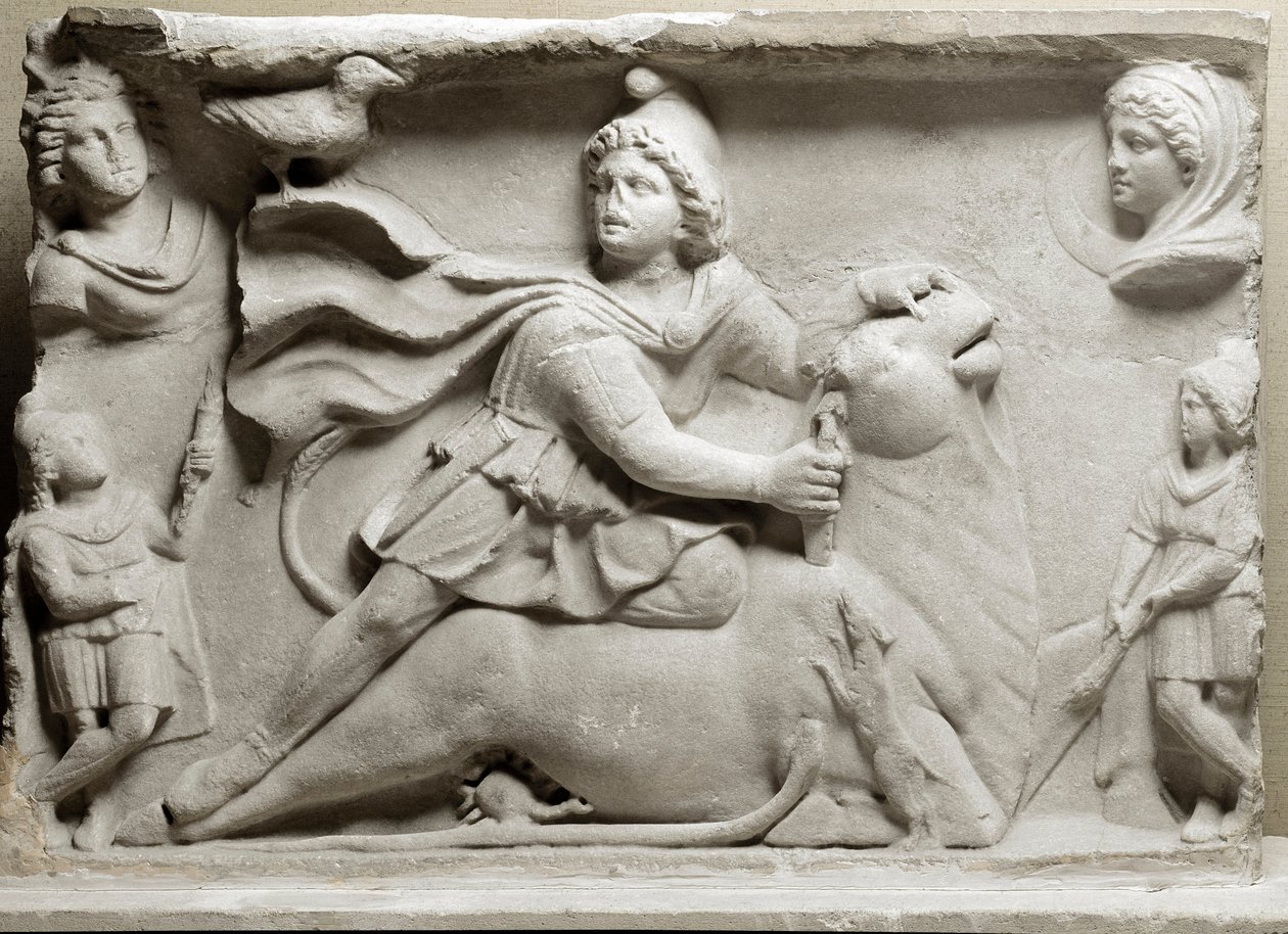 Civiltà dei Fenici: scena di sacrificio che raffigura la divinità Mitra che immola il toro da Phoenician Phoenician