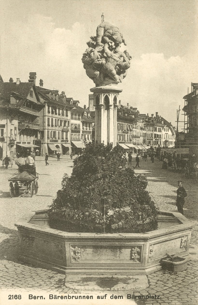 Berna, Svizzera, Barenbrunnen Auf Dem Barenplatz (foto b/n) da Photographer Swiss