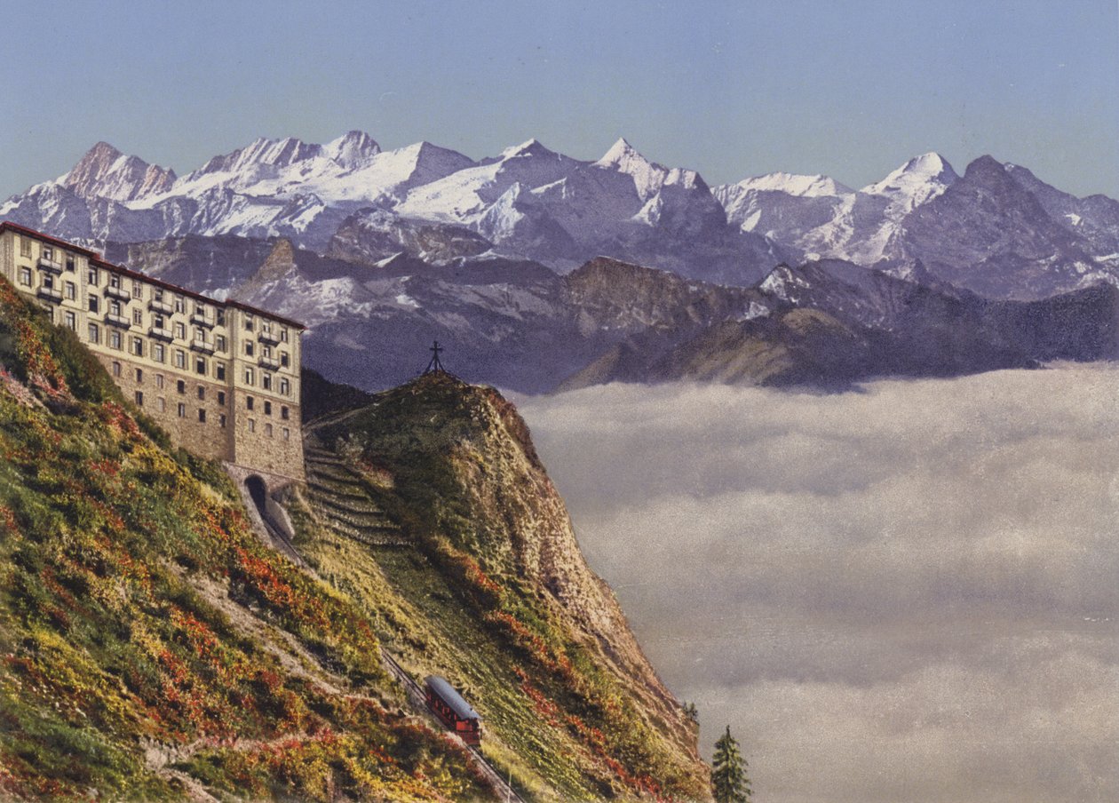 Funivia e hotel Stanserhorn 1900m con le Alpi Bernesi (foto a colori) da Photographer Swiss