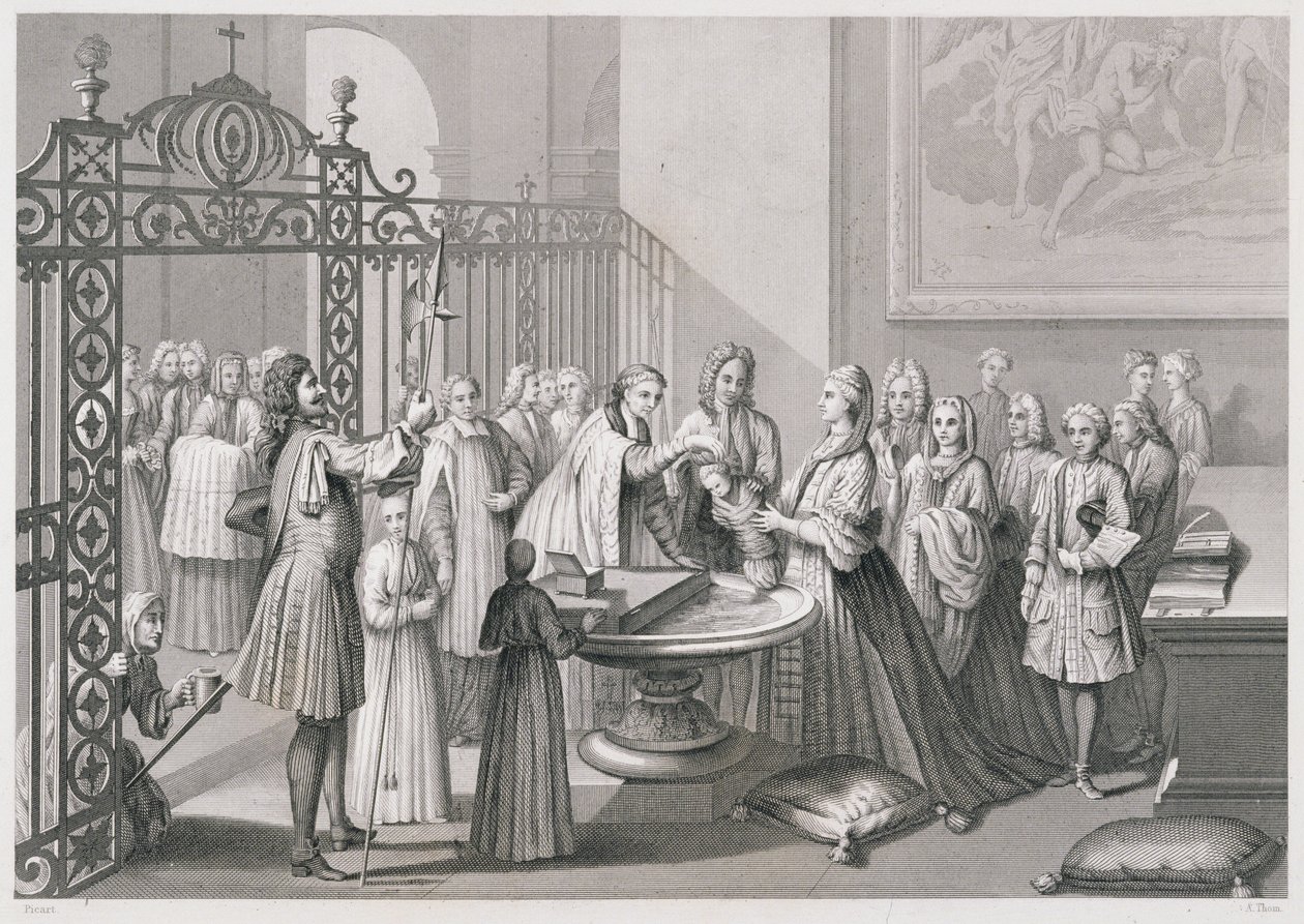 Battesimo secondo la Chiesa di Roma (nel XVIII secolo), inciso da A. Thorn, da 
