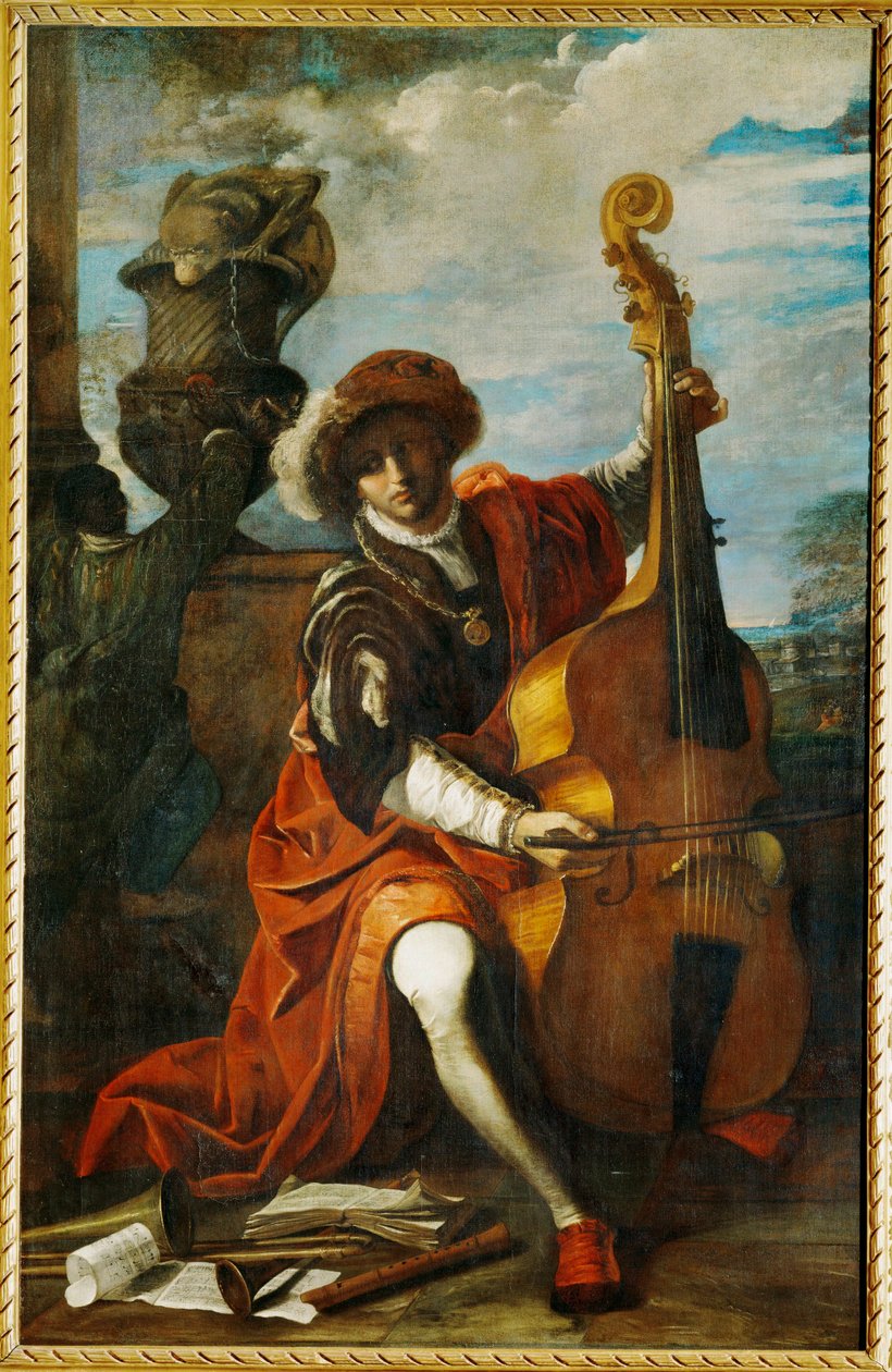 Giovane musicista con una viola da gamba, forse il famoso musicista della Cappella Pontifica Bonaventura Argenti (dipinto su tela) da Pier Francesco Mola